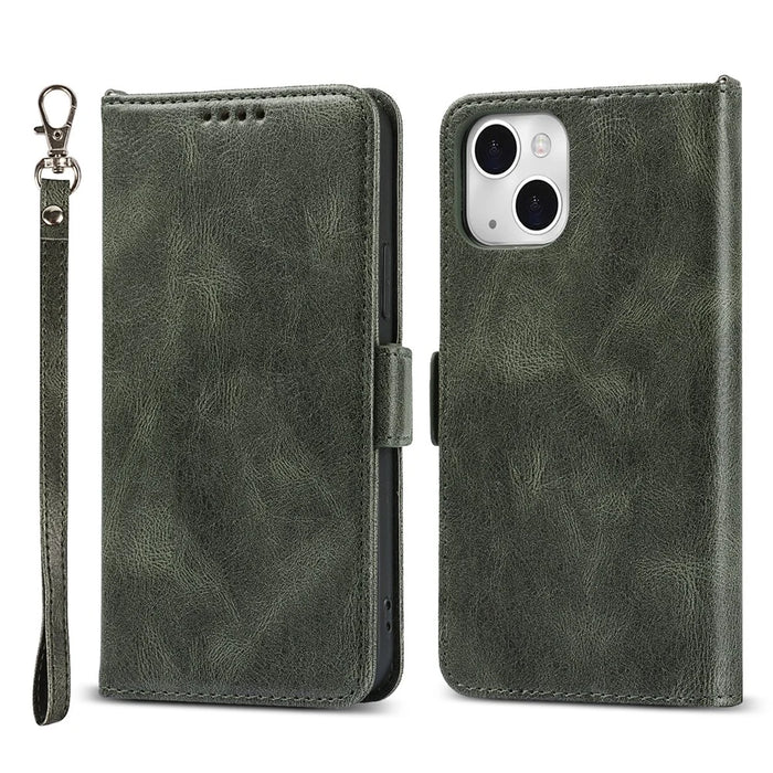 Scratch Resistant RFID Blocking Flip Phone Case Magnetic Closure Wallet Phone Cover Shell for iPhone 13 6.1 inch - Green - 1