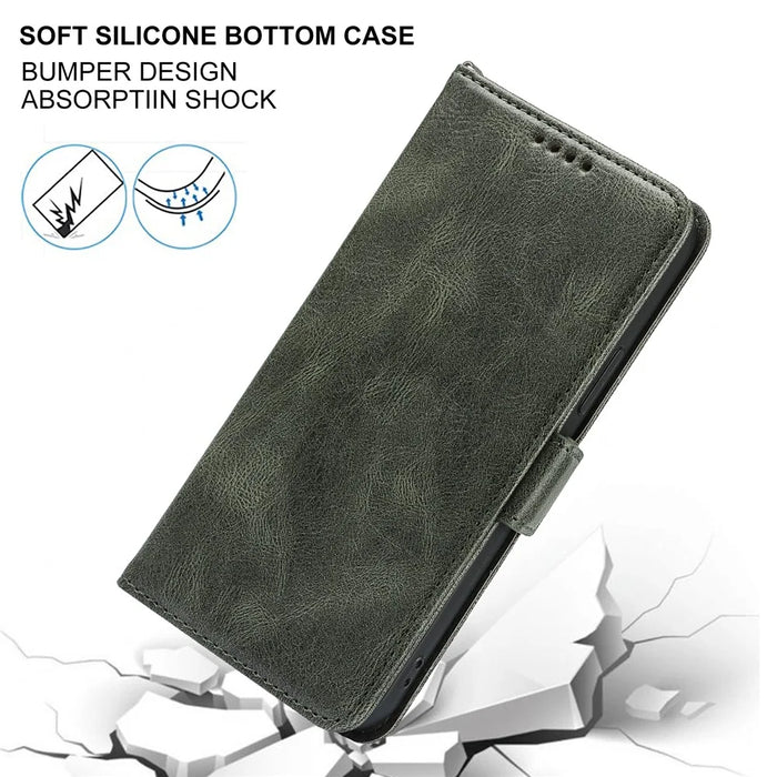 Scratch Resistant RFID Blocking Flip Phone Case Magnetic Closure Wallet Phone Cover Shell for iPhone 13 6.1 inch - Green - 6