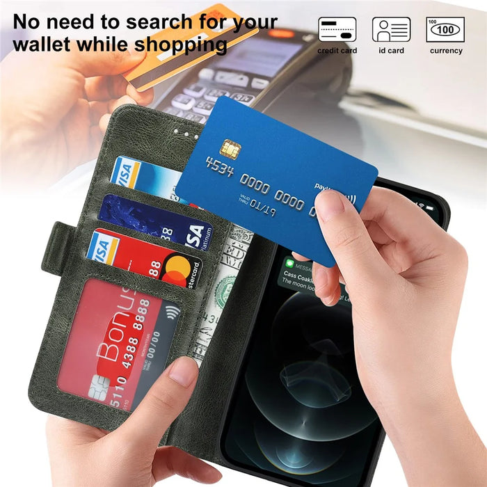 Scratch Resistant RFID Blocking Flip Phone Case Magnetic Closure Wallet Phone Cover Shell for iPhone 13 6.1 inch - Green - 7
