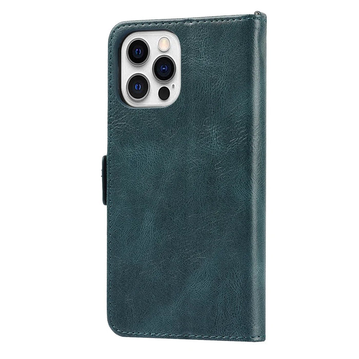 Flip Phone Case With Strap Supporting Stand RFID Blocking Magnetic Closure Wallet Phone Cover for iPhone 13 Pro 6.1 inch - Blue - 3