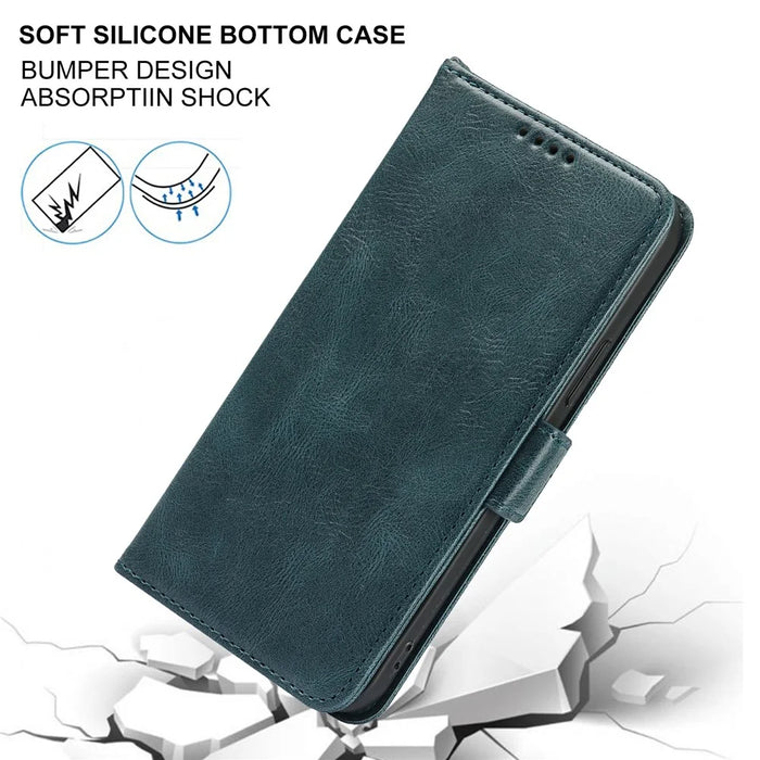 Flip Phone Case With Strap Supporting Stand RFID Blocking Magnetic Closure Wallet Phone Cover for iPhone 13 Pro 6.1 inch - Blue - 6