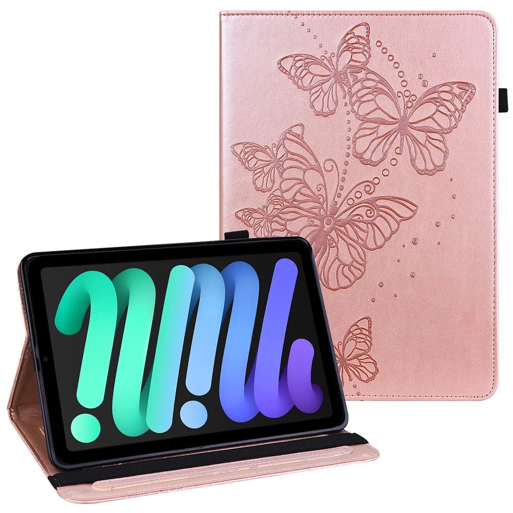 Imprinting Butterflies Auto Wake / Sleep Stand Tablet Cover Leather Case with Card Holder for iPad mini (2024) / mini (2021) - Rose Gold - 1