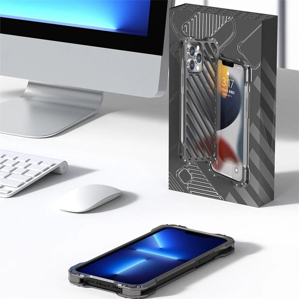 R-JUST RJ-50 Hollow Design Aluminum Armor Full-Body Protection Metal Case with Lens Protector for iPhone 13 6.1 inch - 5