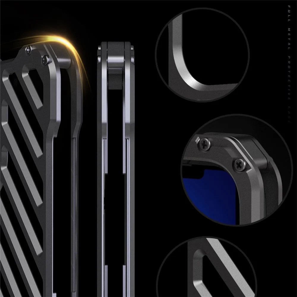 R-JUST RJ-50 Hollow Design Aluminum Armor Full-Body Protection Metal Case with Lens Protector for iPhone 13 6.1 inch - 6