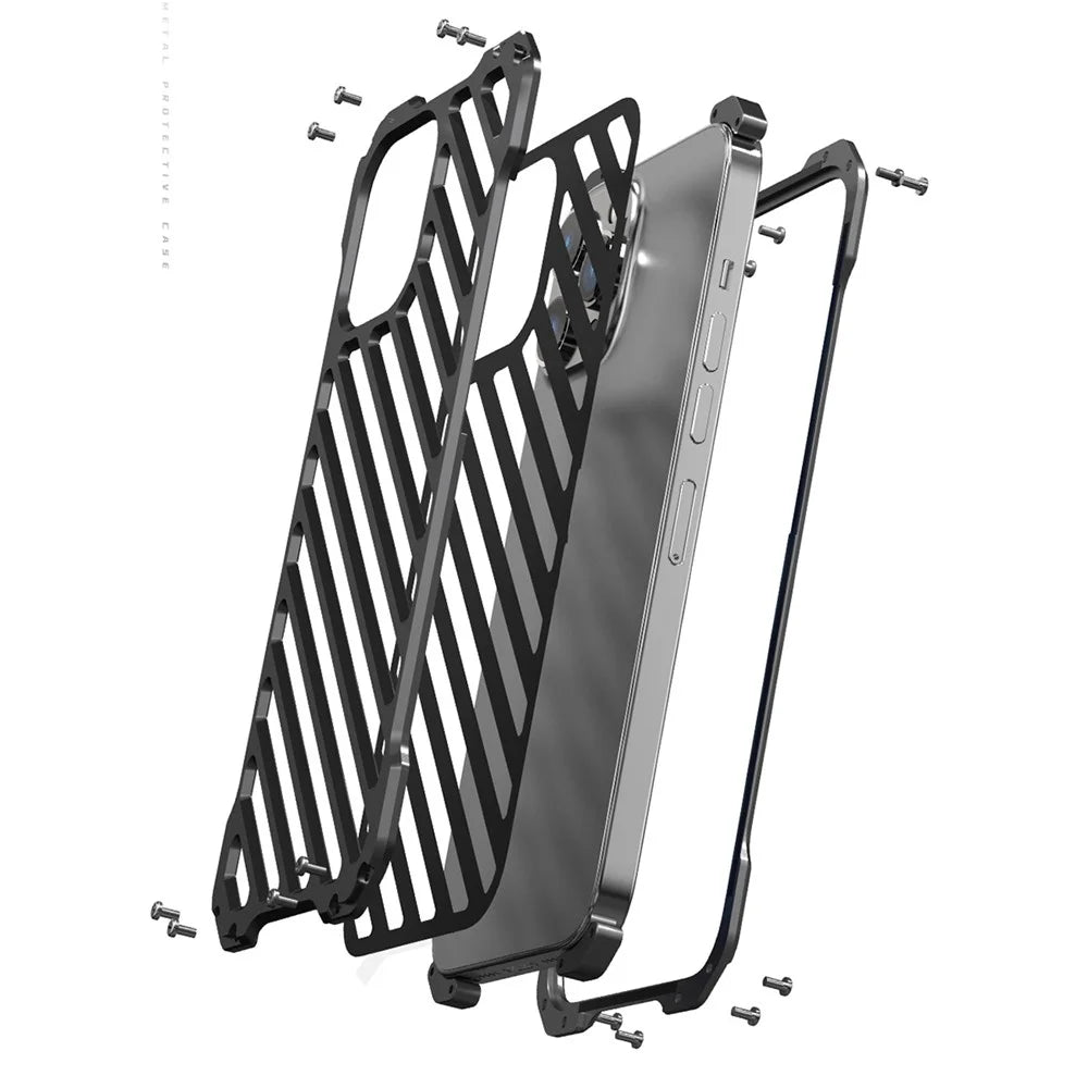 R-JUST RJ-50 Hollow Design Aluminum Armor Full-Body Protection Metal Case with Lens Protector for iPhone 13 6.1 inch - 7
