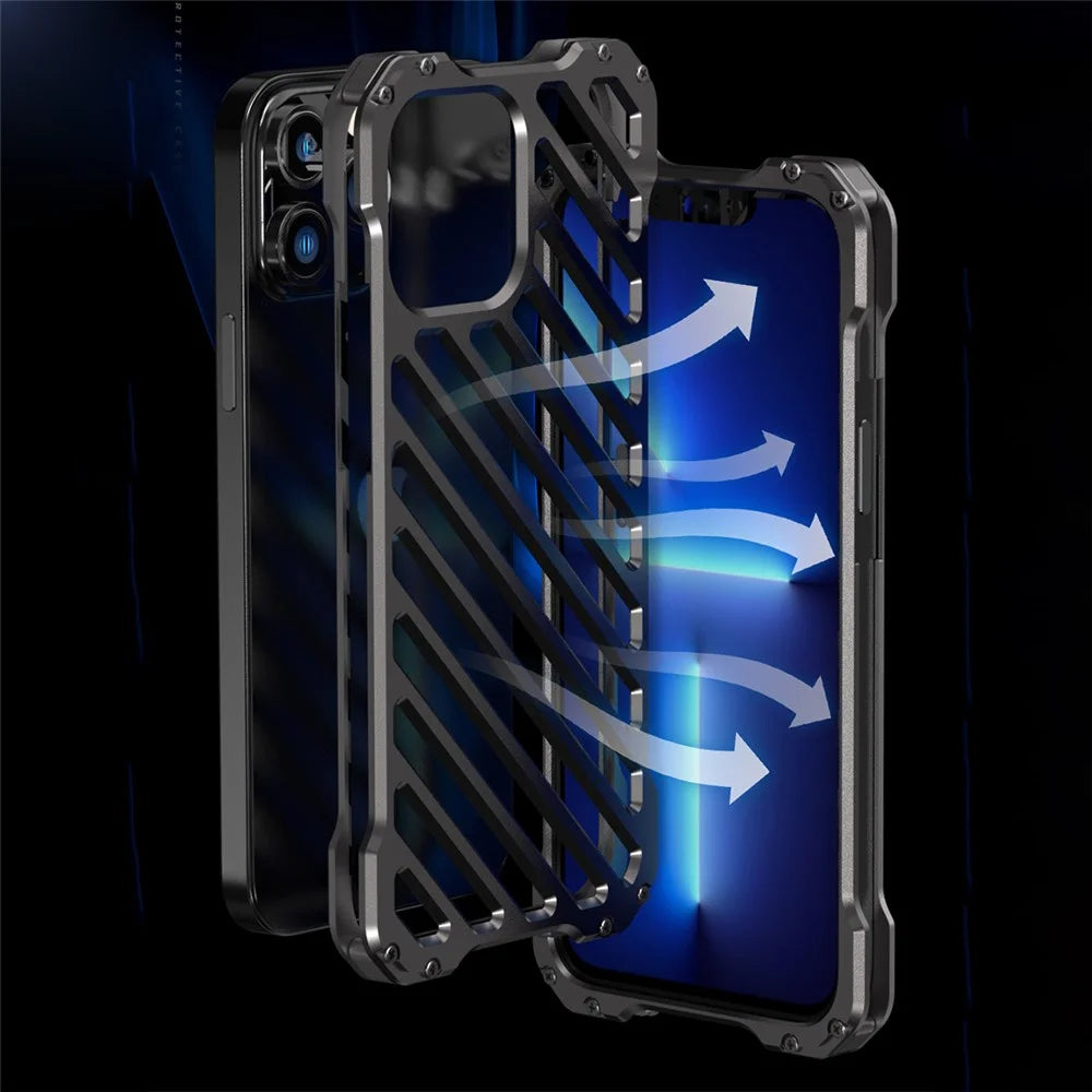 R-JUST RJ-50 Anti-Fall Shockproof Armor Aluminum Alloy Bumper Hollow Protective Metal Case with Lens Protector for iPhone 13 Pro Max 6.7 inch - 4