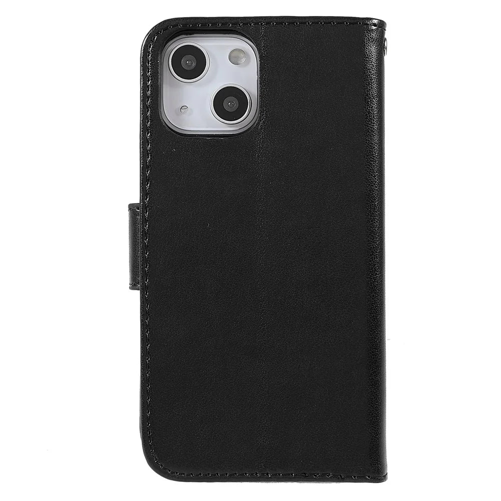 Folio Full Protection Magnetic Solid Color PU Leather Wallet Stand Flip Cover Case with Wrist Strap for iPhone 13 mini 5.4 inch - Black - 2
