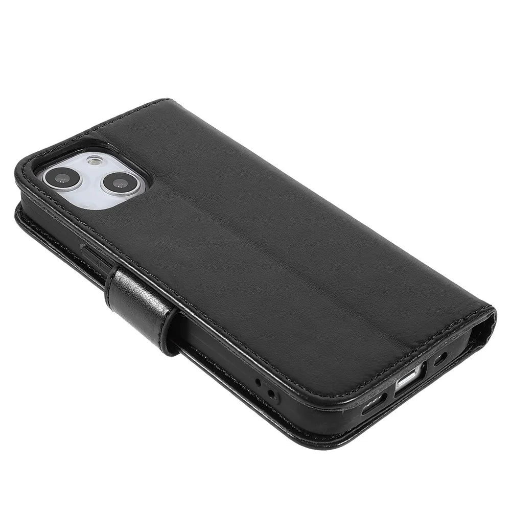 Folio Full Protection Magnetic Solid Color PU Leather Wallet Stand Flip Cover Case with Wrist Strap for iPhone 13 mini 5.4 inch - Black - 3
