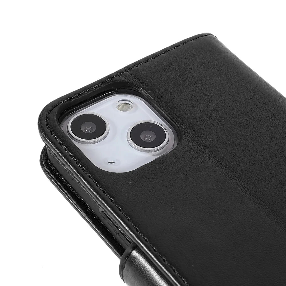 Folio Full Protection Magnetic Solid Color PU Leather Wallet Stand Flip Cover Case with Wrist Strap for iPhone 13 mini 5.4 inch - Black - 4