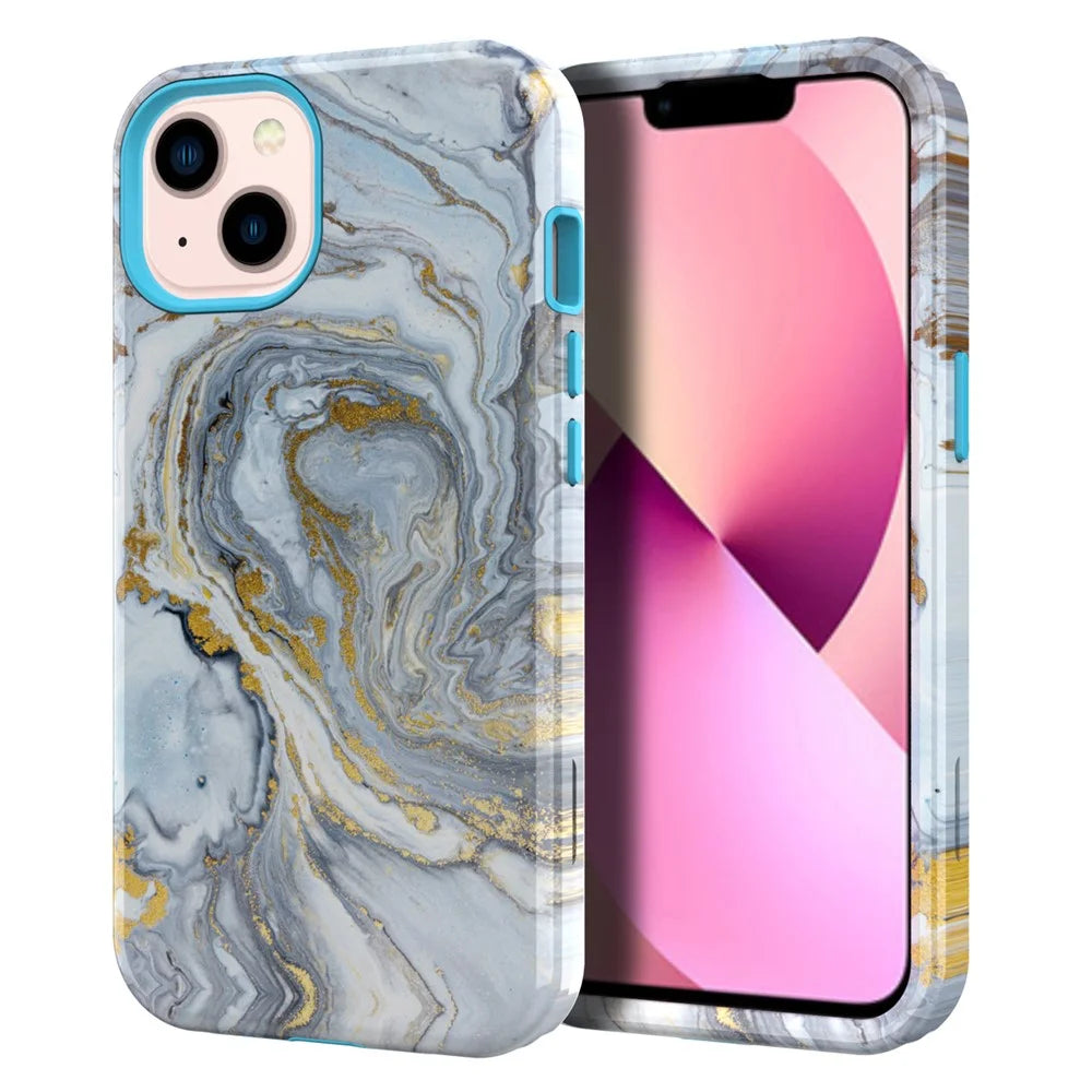 Water Transfer Printing Design Anti-Scratch PC + Soft TPU Protective Shockproof Phone Case for iPhone 13 6.1 inch - Style  B - 1