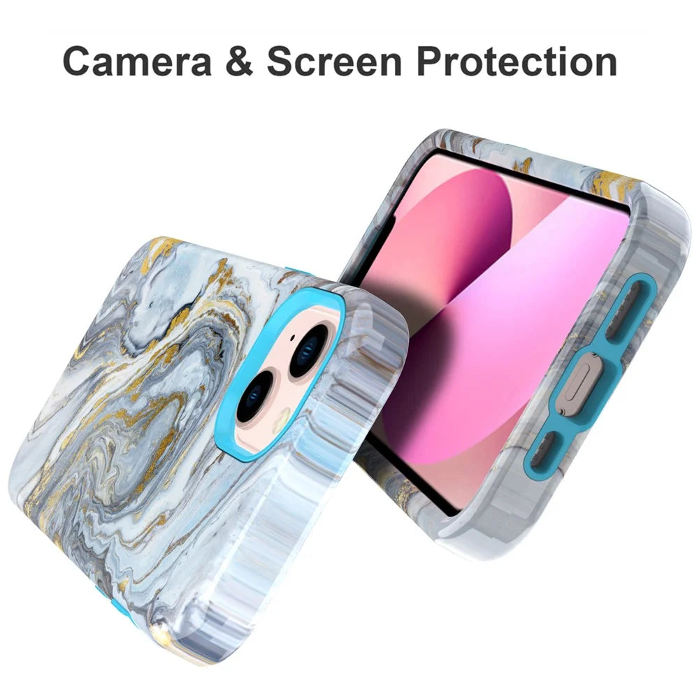 Water Transfer Printing Design Anti-Scratch PC + Soft TPU Protective Shockproof Phone Case for iPhone 13 6.1 inch - Style  B - 3