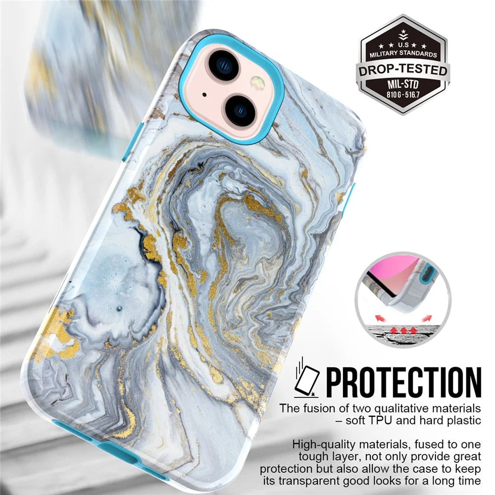 Water Transfer Printing Design Anti-Scratch PC + Soft TPU Protective Shockproof Phone Case for iPhone 13 6.1 inch - Style  B - 4