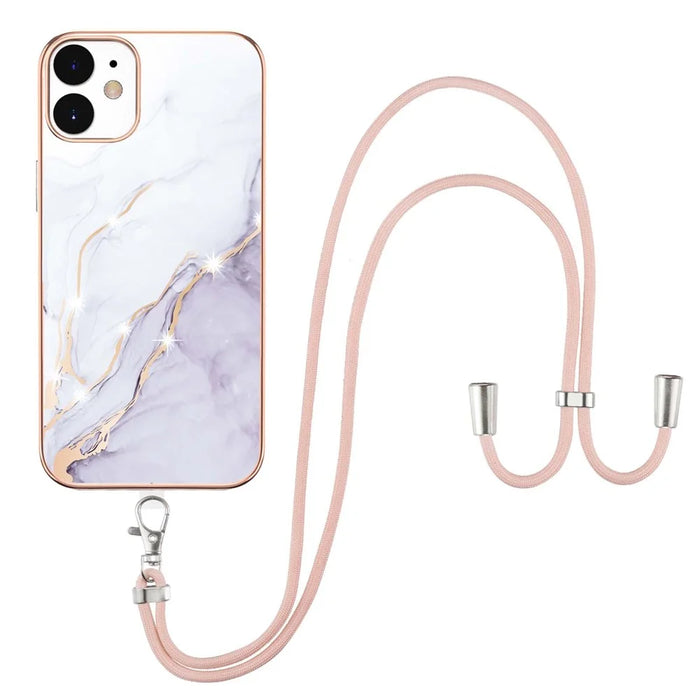 Case with Shoulder Strap IMD IML Flower Pattern TPU Back Cover for iPhone 12 / 12 Pro 6.1 inch - White 006 - 1