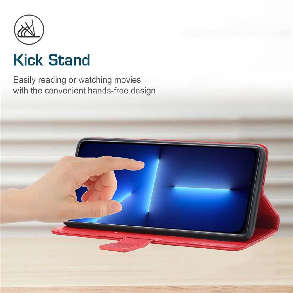 Imprinting Y-shape Line PU Leather Phone Stand Case Wallet Cover with Wrist Strap for iPhone 13 Pro 6.1 inch - Red - 2
