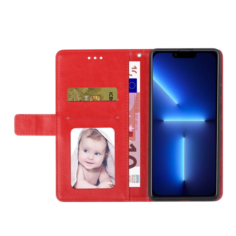 Imprinting Y-shape Line PU Leather Phone Stand Case Wallet Cover with Wrist Strap for iPhone 13 Pro 6.1 inch - Red - 4