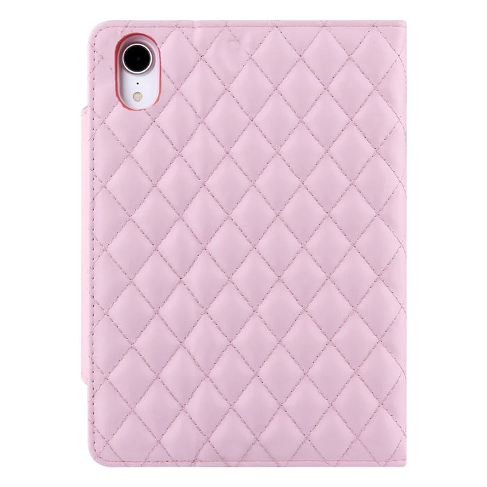 Grids Embroidery Auto Wake / Sleep PU Leather Stand Wallet Tablet Cover Case with Pen Slot for iPad mini (2024) / mini (2021) - Pink - 3