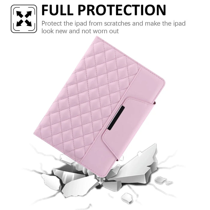 Grids Embroidery Auto Wake / Sleep PU Leather Stand Wallet Tablet Cover Case with Pen Slot for iPad mini (2024) / mini (2021) - Pink - 6