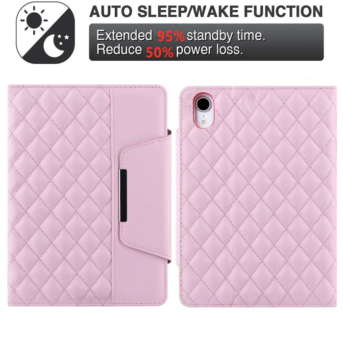 Grids Embroidery Auto Wake / Sleep PU Leather Stand Wallet Tablet Cover Case with Pen Slot for iPad mini (2024) / mini (2021) - Pink - 7