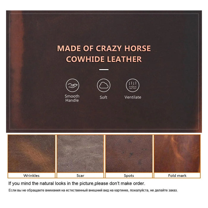 CONTACTS FAMILY Large Capacity Retro Crazy Horse Cowhide Genuine Leather Laptop Protective Bag with Hand Strap for MacBook Pro 15.4inch/16inch - 3