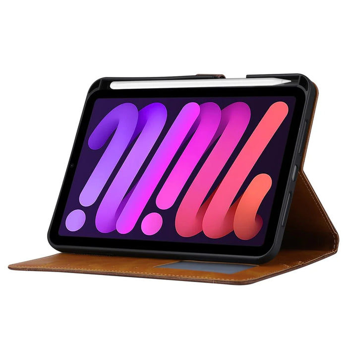 Multiple Card Slots Design Auto Wake / Sleep PU Leather Tablet Case with Stand and Wallet for iPad mini (2024) / mini (2021) - Brown - 4