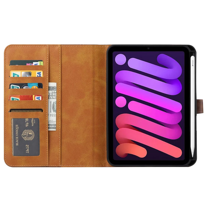 Multiple Card Slots Design Auto Wake / Sleep PU Leather Tablet Case with Stand and Wallet for iPad mini (2024) / mini (2021) - Brown - 5