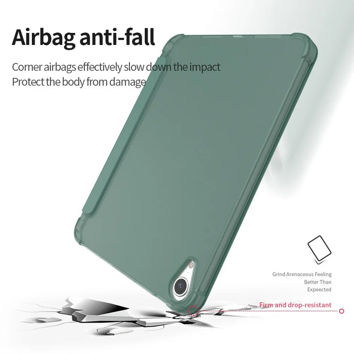Tri-Fold Stand Auto Wake / Sleep PU Leather Tablet Cover Case with Pen Slot for iPad mini (2024) / mini (2021) - Dark Green - 6