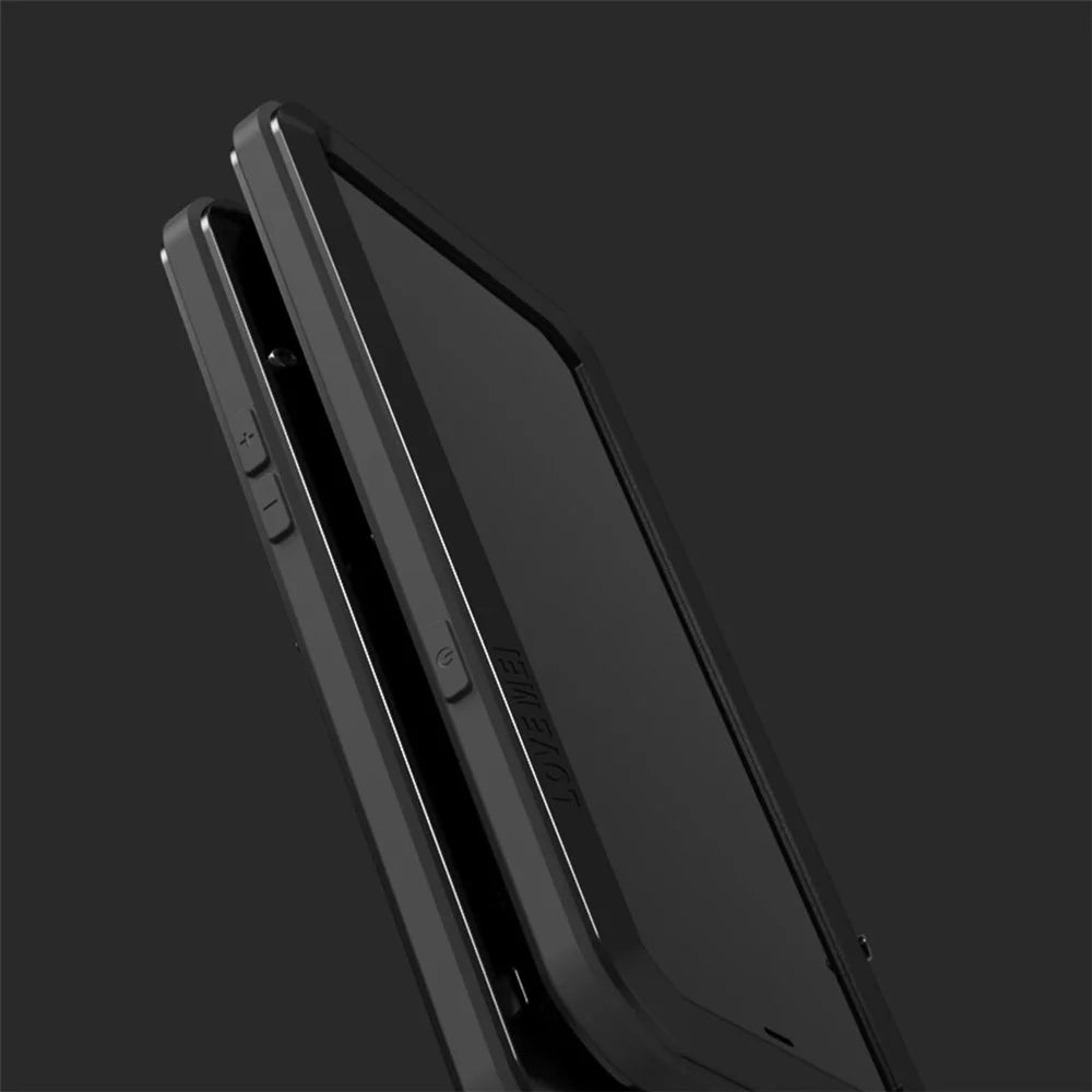 LOVE MEI Well-Protected Anti-Drop Anti-Scratch Metal Bumper Silicone Case with Tempered Glass Film for iPhone 13 Pro Max 6.7 inch - Black - 3