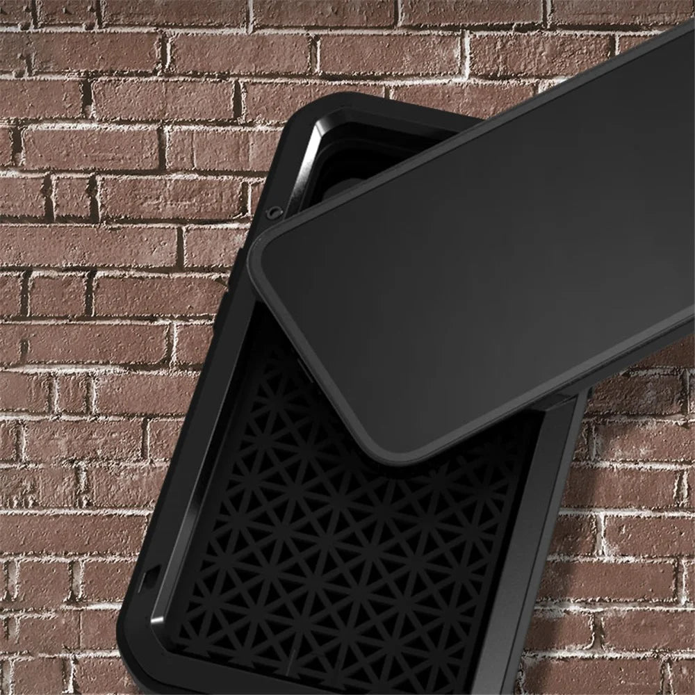 LOVE MEI Well-Protected Anti-Drop Anti-Scratch Metal Bumper Silicone Case with Tempered Glass Film for iPhone 13 Pro Max 6.7 inch - Black - 5