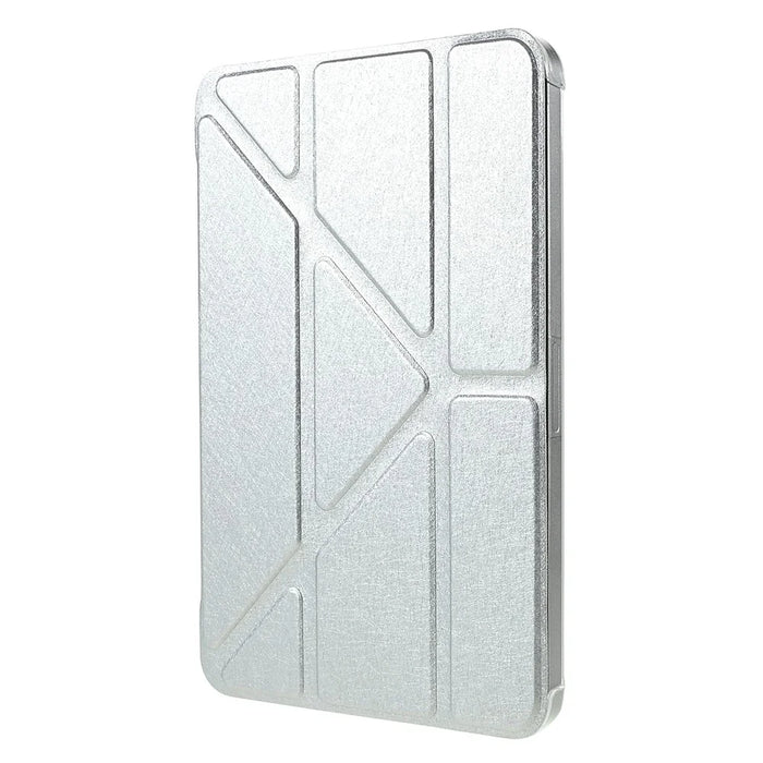 Silk Texture Origami Stand PU Leather Cover + Hard PC Back Panel Tablet Cover Case for iPad mini (2024) / mini (2021) - Silver - 2