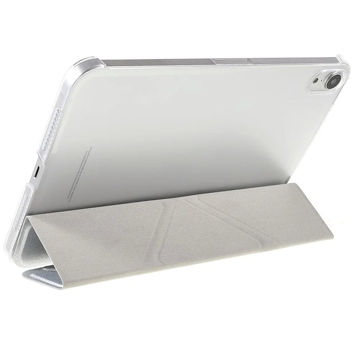 Silk Texture Origami Stand PU Leather Cover + Hard PC Back Panel Tablet Cover Case for iPad mini (2024) / mini (2021) - Silver - 5