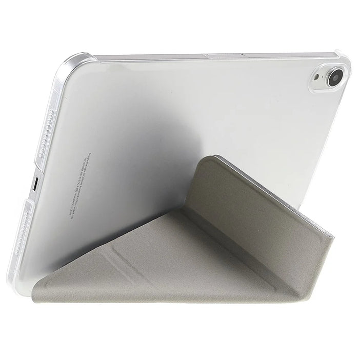 Silk Texture Origami Stand PU Leather Cover + Hard PC Back Panel Tablet Cover Case for iPad mini (2024) / mini (2021) - Silver - 7
