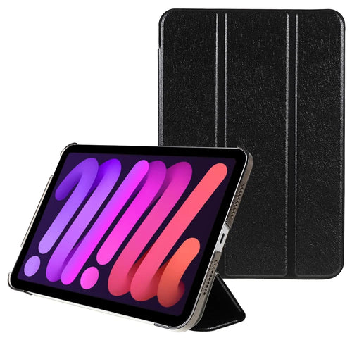 Silk Texture Anti-Fall Shockproof Trifold Stand PU Leather + PC Tablet Case Cover for Apple iPad mini (2024) / mini (2021) - Black - 1