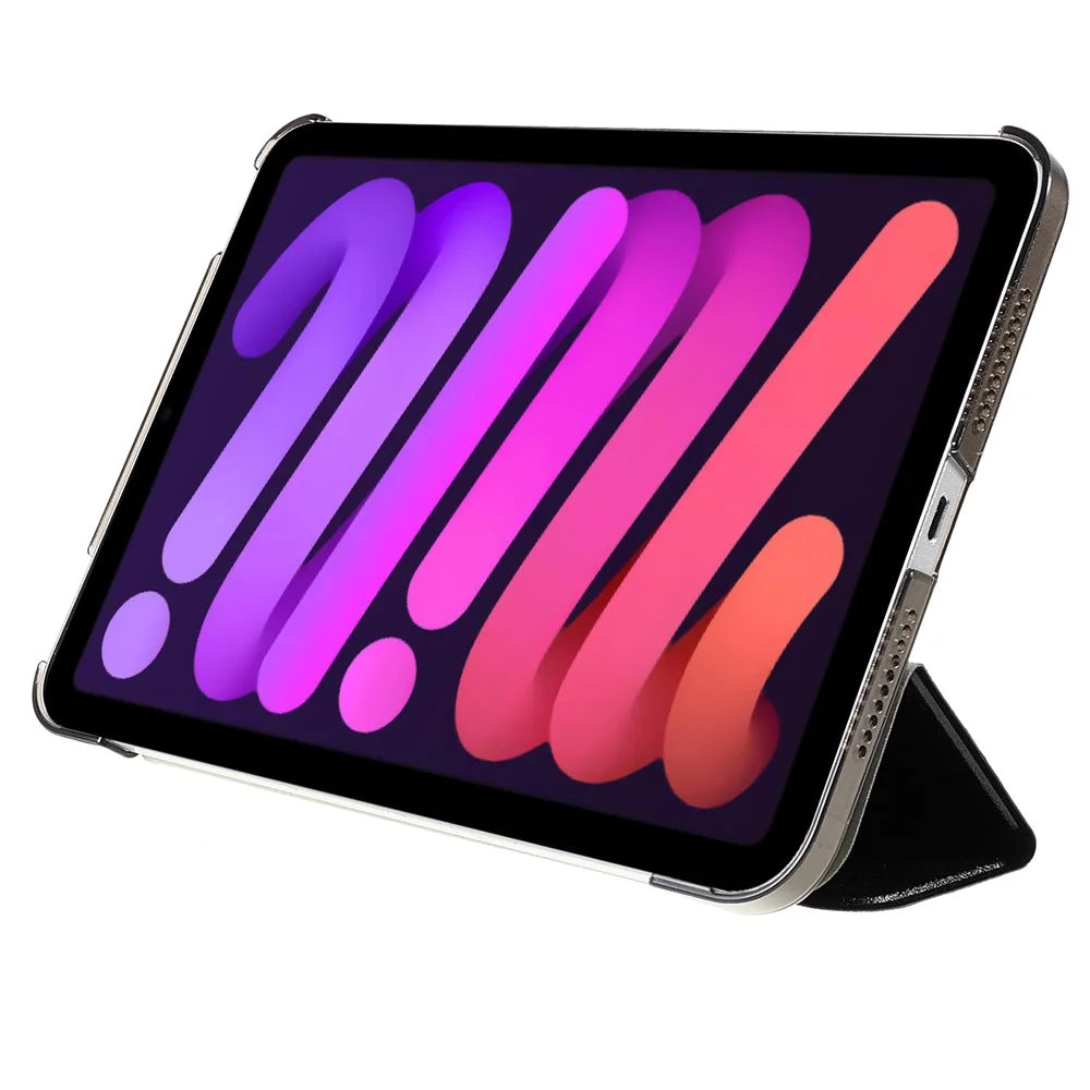 Silk Texture Anti-Fall Shockproof Trifold Stand PU Leather + PC Tablet Case Cover for Apple iPad mini (2024) / mini (2021) - Black - 5