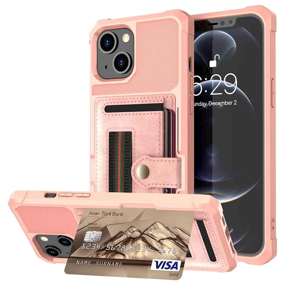 ZM06 Anti-fall Well-protected PU Leather + TPU Card Slot Design Case with Elastic Finger Strap for iPhone 13 mini 5.4 inch - Rose Gold - 1