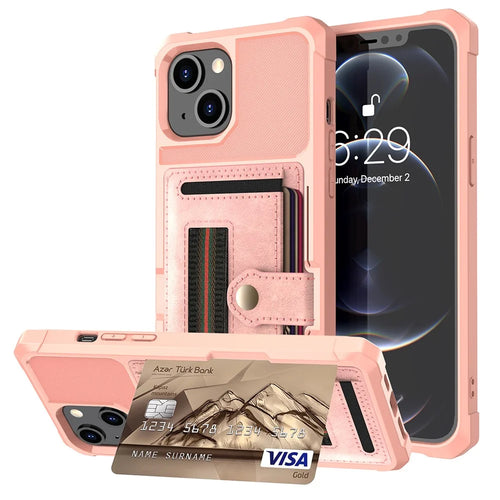 ZM06 Anti-fall Well-protected PU Leather + TPU Card Slot Design Case with Elastic Finger Strap for iPhone 13 mini 5.4 inch - Rose Gold - 1