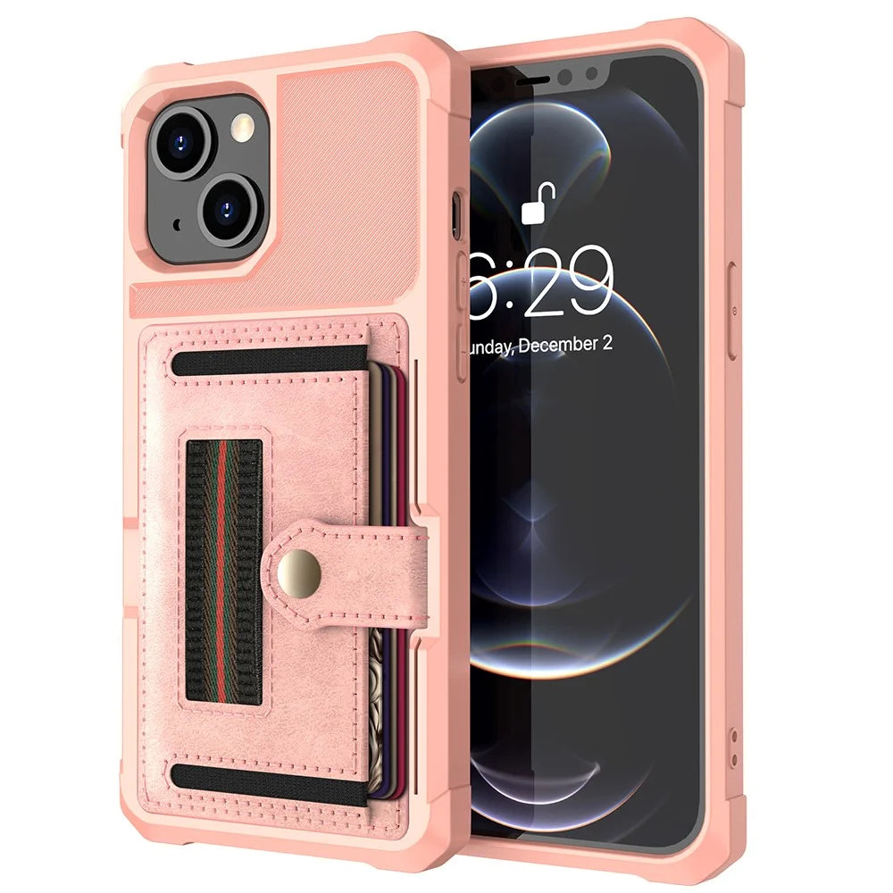 ZM06 Anti-fall Well-protected PU Leather + TPU Card Slot Design Case with Elastic Finger Strap for iPhone 13 mini 5.4 inch - Rose Gold - 2
