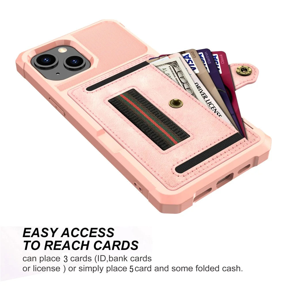 ZM06 Anti-fall Well-protected PU Leather + TPU Card Slot Design Case with Elastic Finger Strap for iPhone 13 mini 5.4 inch - Rose Gold - 4