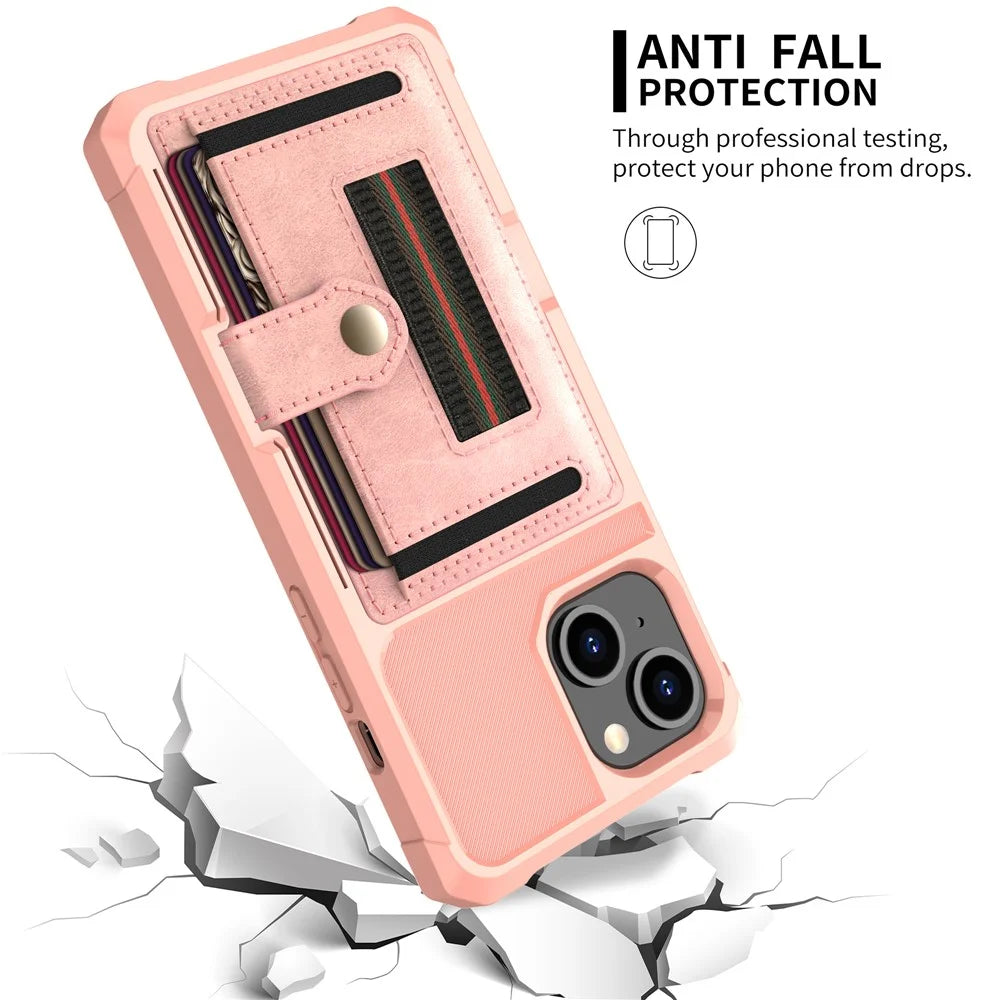 ZM06 Anti-fall Well-protected PU Leather + TPU Card Slot Design Case with Elastic Finger Strap for iPhone 13 mini 5.4 inch - Rose Gold - 6