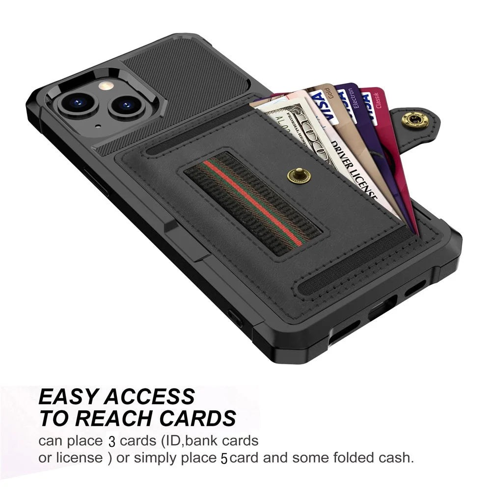 ZM06 PU Leather + TPU Anti-scratch Card Slot Design Case with Elastic Finger Strap for iPhone 13 6.1 inch - Black - 4
