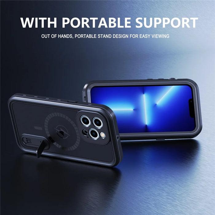 REDPEPPER IP68 Waterproof Case with Kickstand for iPhone 13 Pro 6.1 inch Magsafe Magnetic Charging - Black - 4