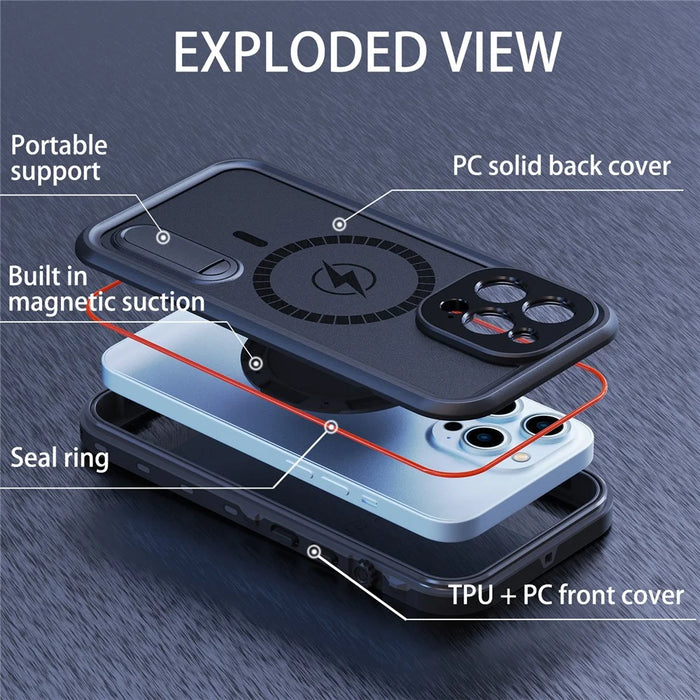 REDPEPPER IP68 Waterproof Case with Kickstand for iPhone 13 Pro 6.1 inch Magsafe Magnetic Charging - Black - 7