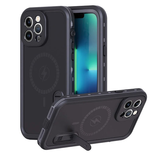 REDPEPPER Kickstand PC+TPU Shockproof IP68 Waterproof Case with Lanyard for iPhone 13 Pro Max 6.7 inch Compatible with Magsafe Magnetic Charging - Black - 1