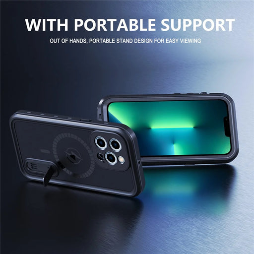 REDPEPPER Kickstand PC+TPU Shockproof IP68 Waterproof Case with Lanyard for iPhone 13 Pro Max 6.7 inch Compatible with Magsafe Magnetic Charging - Black - 2