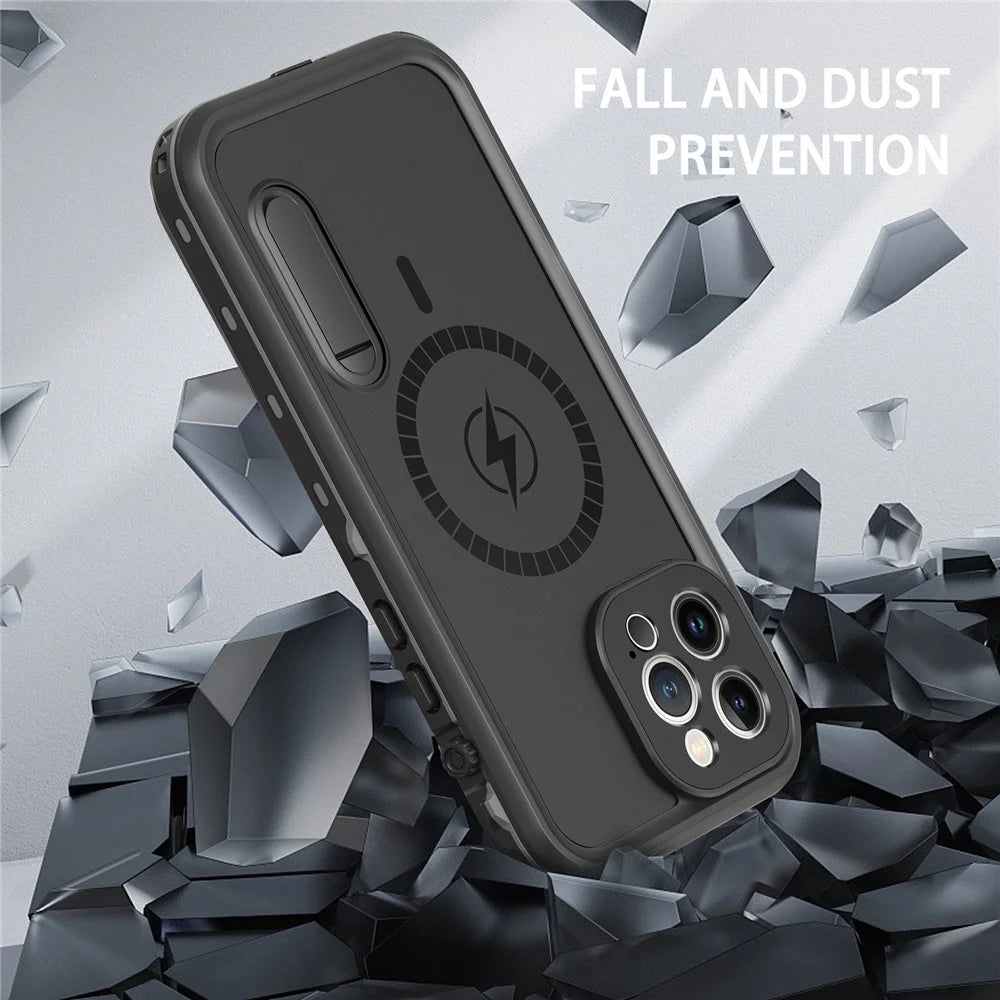 REDPEPPER Kickstand PC+TPU Shockproof IP68 Waterproof Case with Lanyard for iPhone 13 Pro Max 6.7 inch Compatible with Magsafe Magnetic Charging - Black - 4