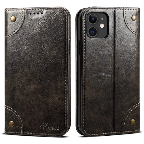 SUTENI 055 Series Automatic Closing Protective Cover with Wallet and Stand PU Leather+TPU Case for iPhone 11 6.1 inch - Black - 1