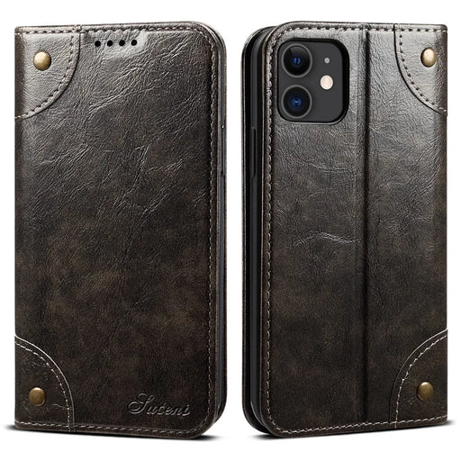 SUTENI 055 Series Automatic Closing Protective Cover with Wallet and Stand PU Leather+TPU Case for iPhone 11 6.1 inch - Black - 1