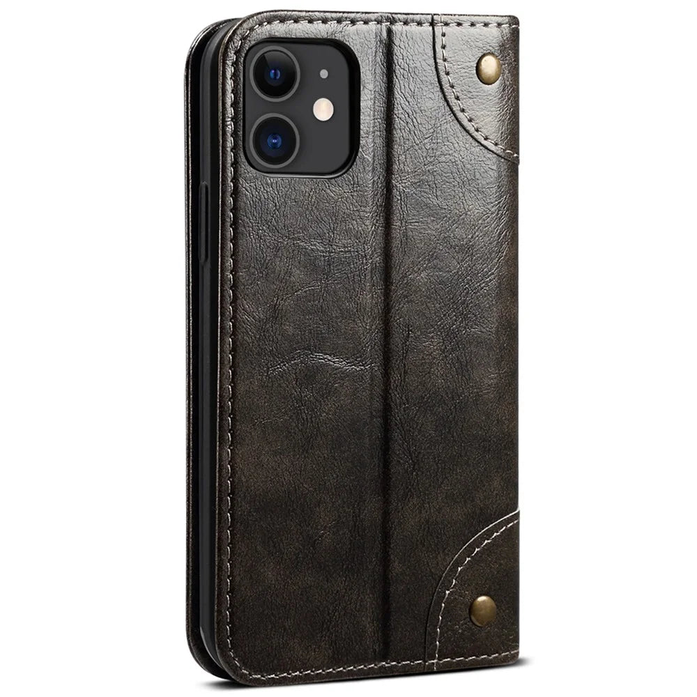 SUTENI 055 Series Automatic Closing Protective Cover with Wallet and Stand PU Leather+TPU Case for iPhone 11 6.1 inch - Black - 3
