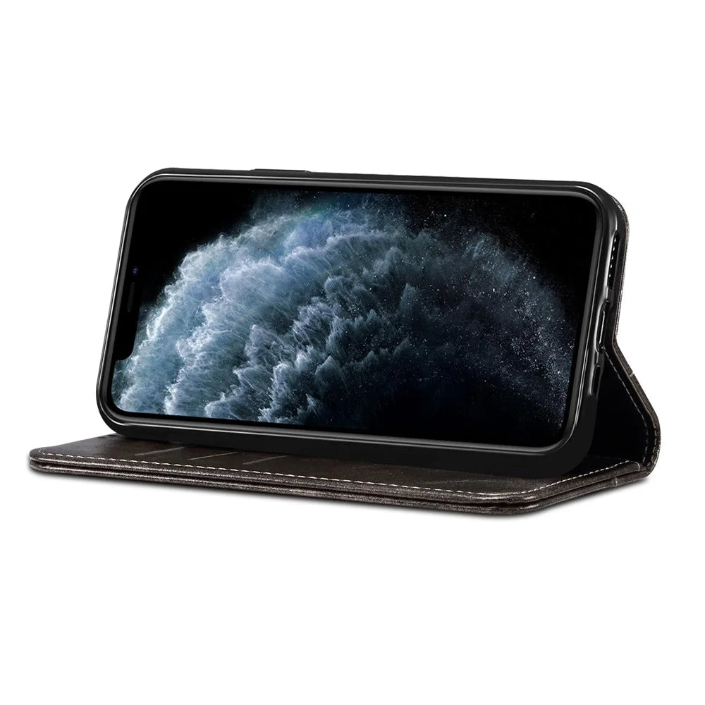 SUTENI 055 Series Automatic Closing Protective Cover with Wallet and Stand PU Leather+TPU Case for iPhone 11 6.1 inch - Black - 5