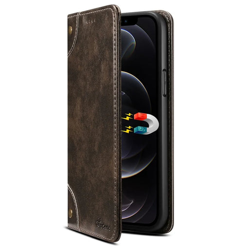 SUTENI 055 Series Wallet Design Flip Phone Cover Automatic Closing PU Leather+TPU Case with Stand for iPhone 12 Pro Max 6.7 inch - Black - 2