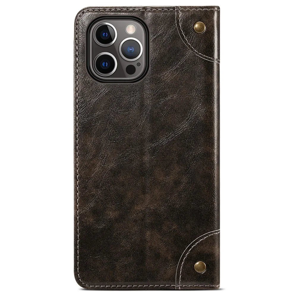 SUTENI 055 Series Wallet Design Flip Phone Cover Automatic Closing PU Leather+TPU Case with Stand for iPhone 12 Pro Max 6.7 inch - Black - 3
